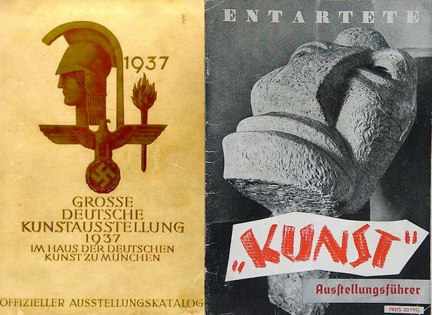 Great Exhibition of German Art catalogue cover (left), 1937 & Entartete Kunst exhibition catalogue cover (right), 1937