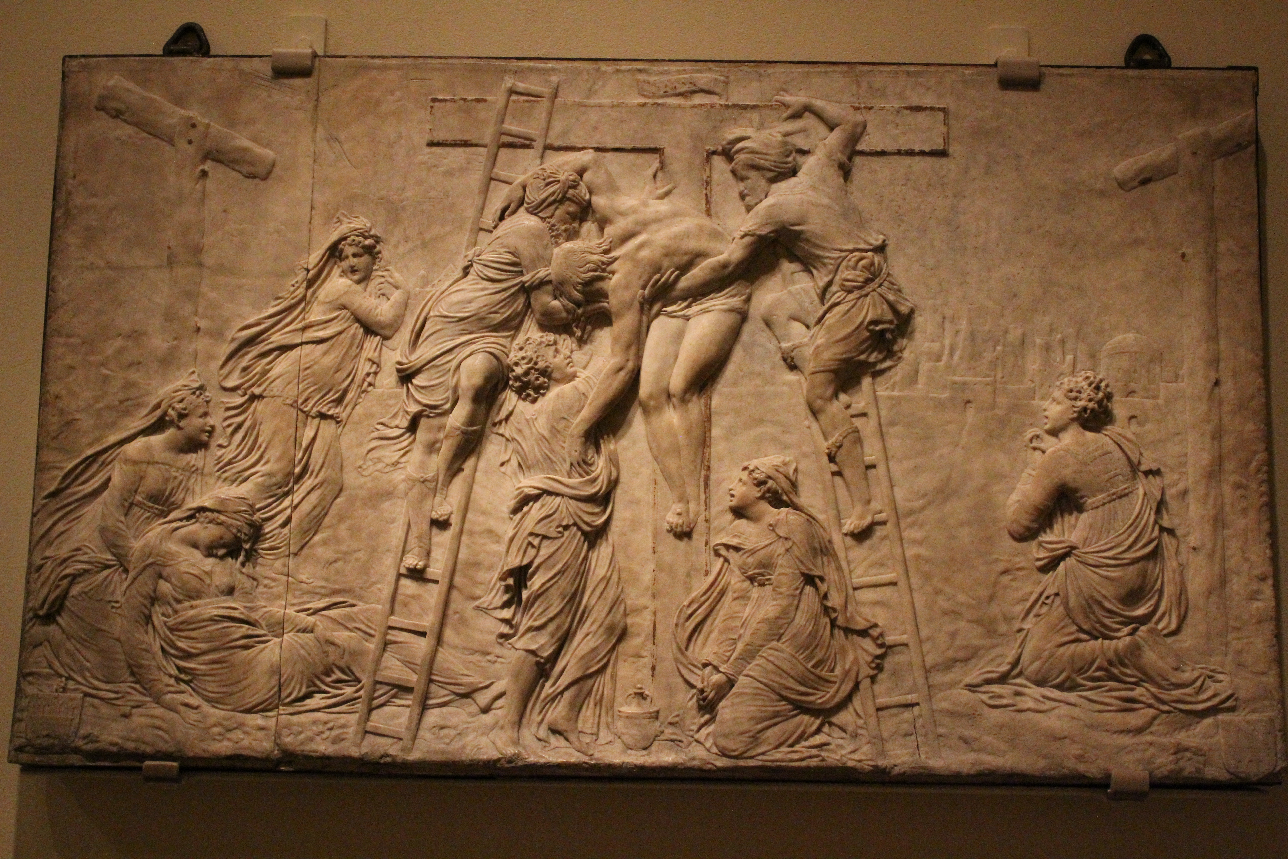 Follower of Jean Goujon, Descent from the Cross, Marble with traces of gilding, 1555