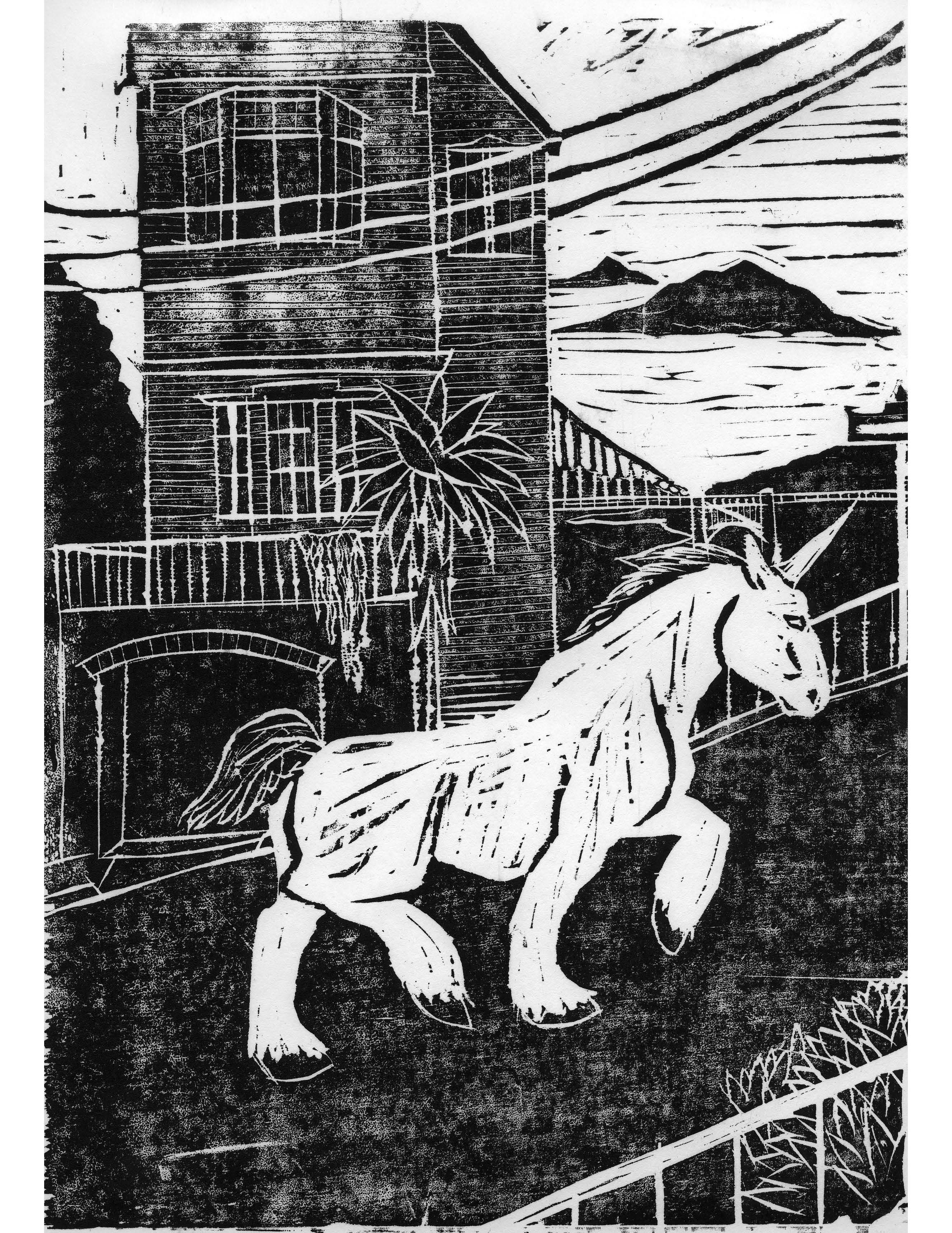 Unicorn on Union Woodcut Print