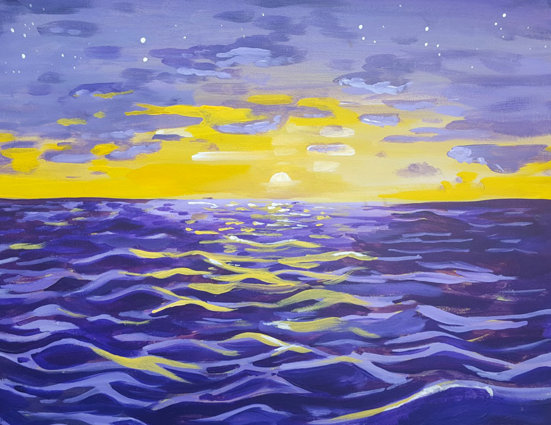 purple ocean sunset painting