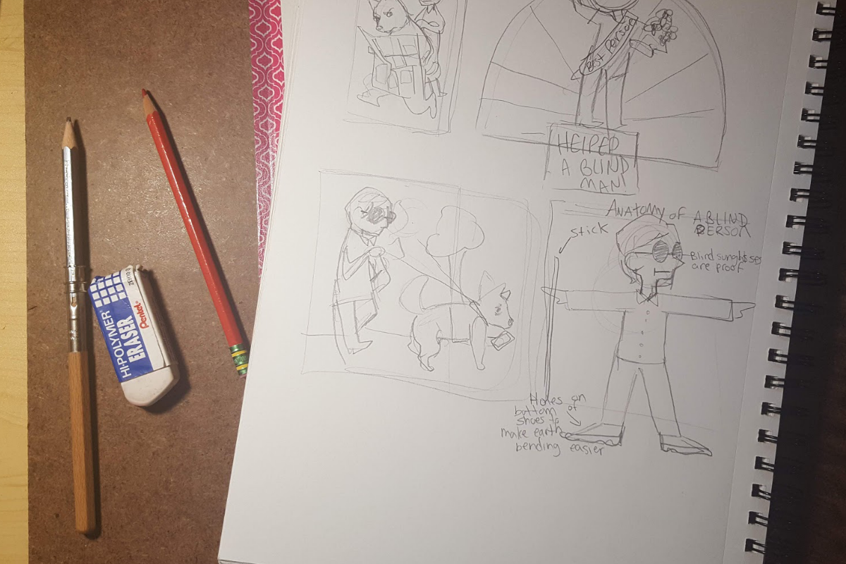 photo of a sketchbook with thumbnails