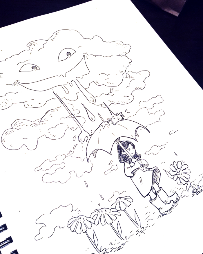 cloud drooling rain drawing
