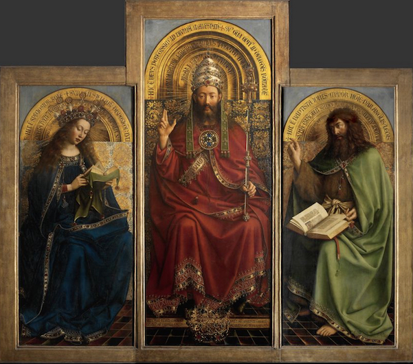 Close up of Virgin Mary, Christ and/or God, and St. John the Baptist