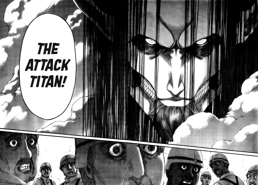 People terrified at the Attack Titan