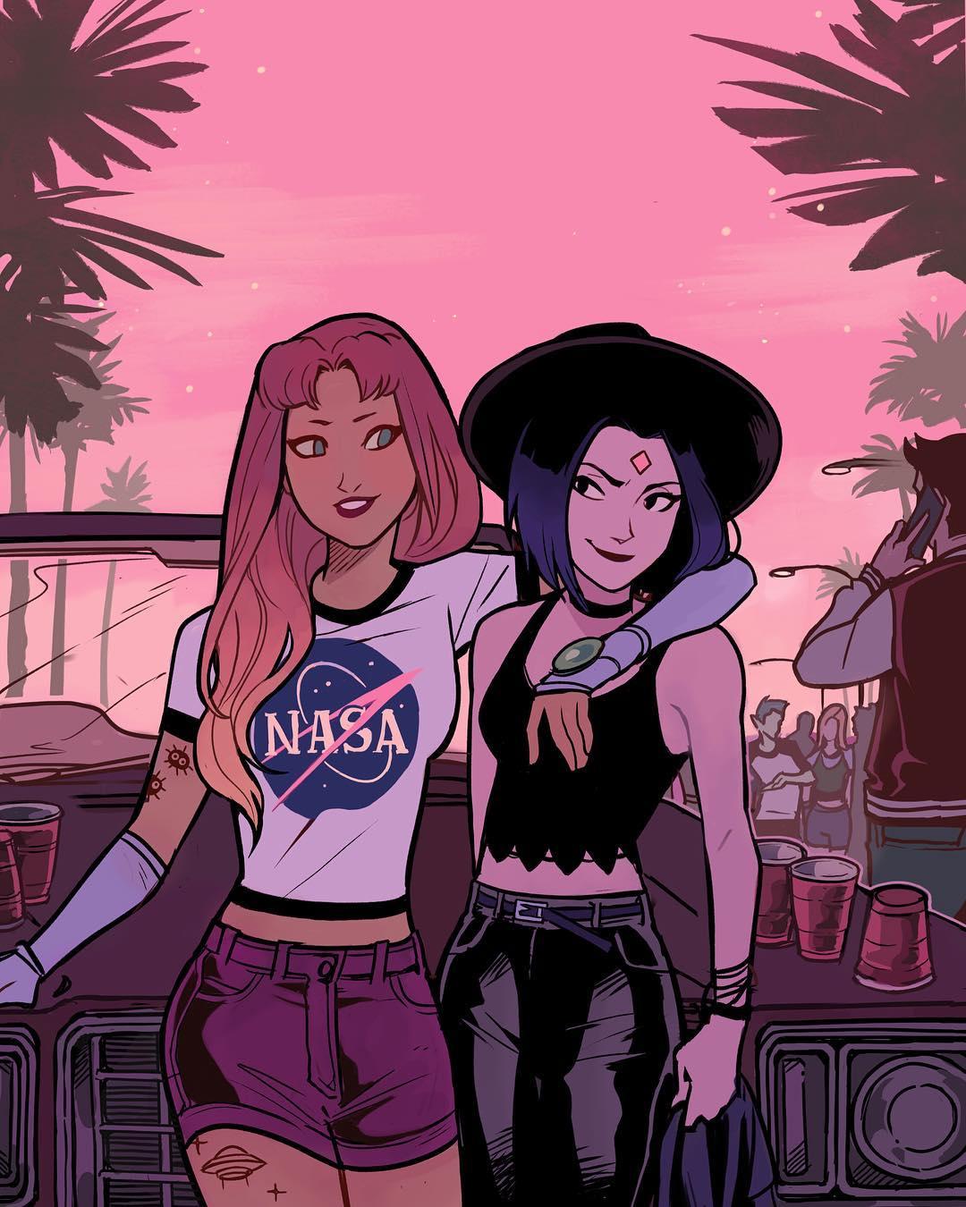 StarFire and Raven hanging out at the beach