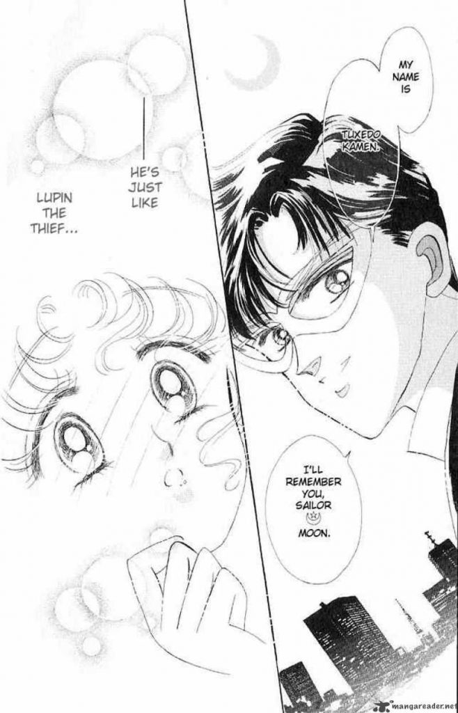 Tuxedo Mask talking to Sailor Moon