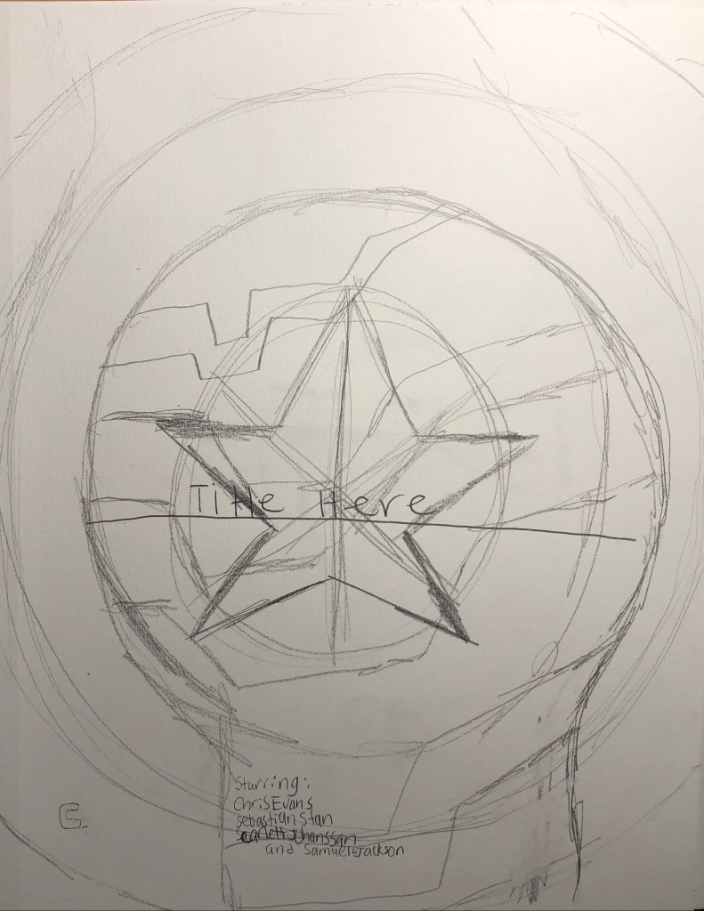 Drawing of Captain America's Shield and the Winter Soldier Arm
