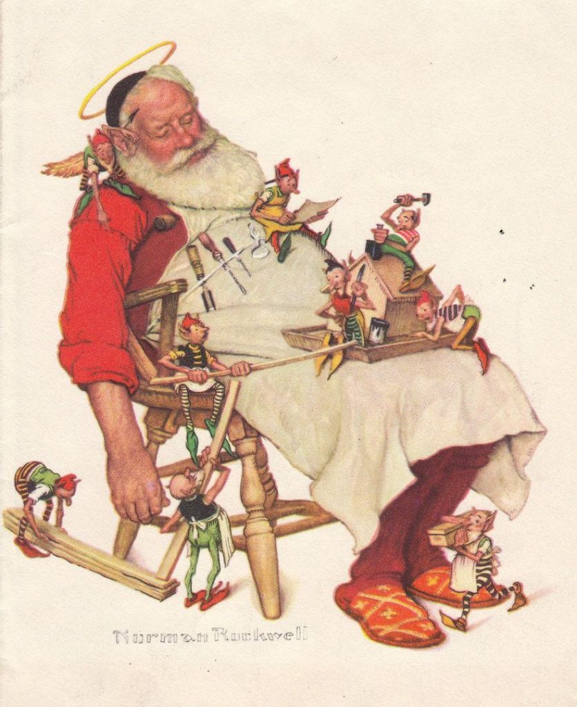 Christmas card with Santa and Elves