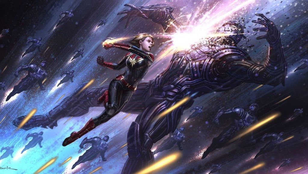 Captain Marvel Fighting A Monster