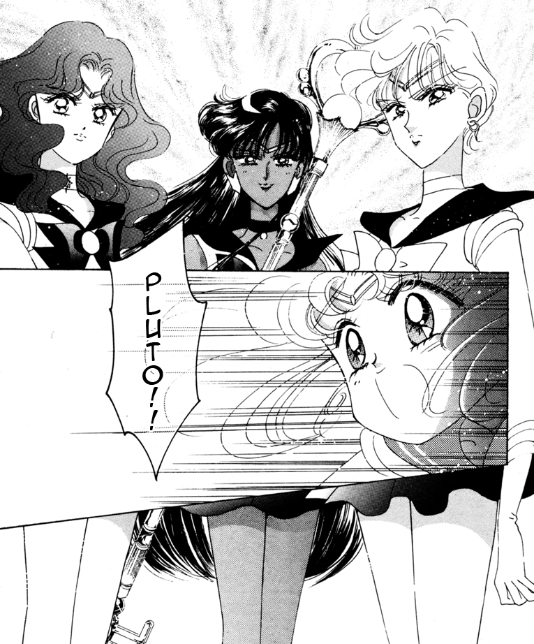 Neptune, Pluto and Uranus talking to Sailor Moon