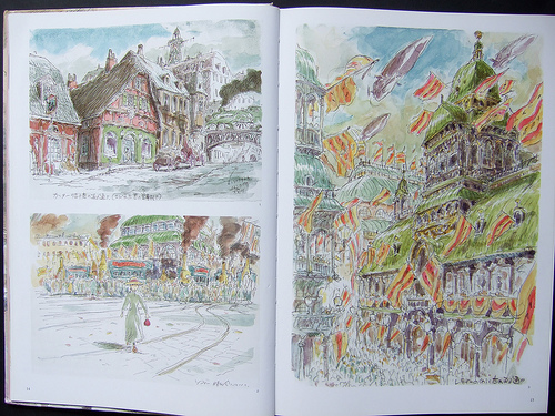 concept art of a scenery with buildings and bustling people in the streets