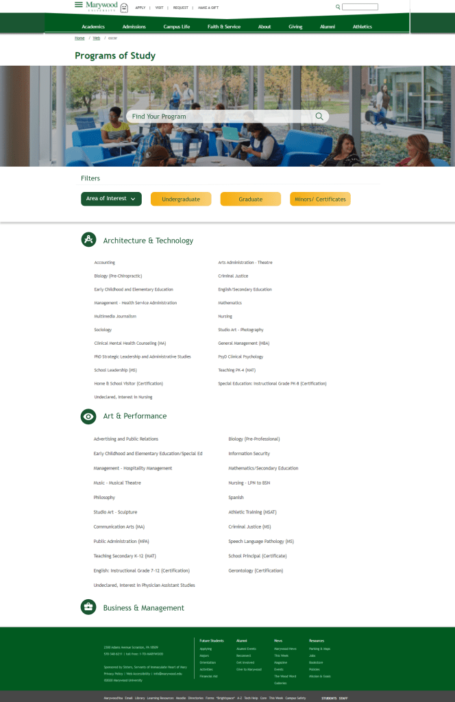 Programs of study page
