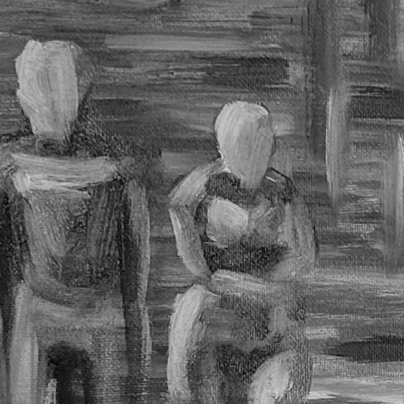 Tumnus Moran Underpainting Green figures in Cave Featured