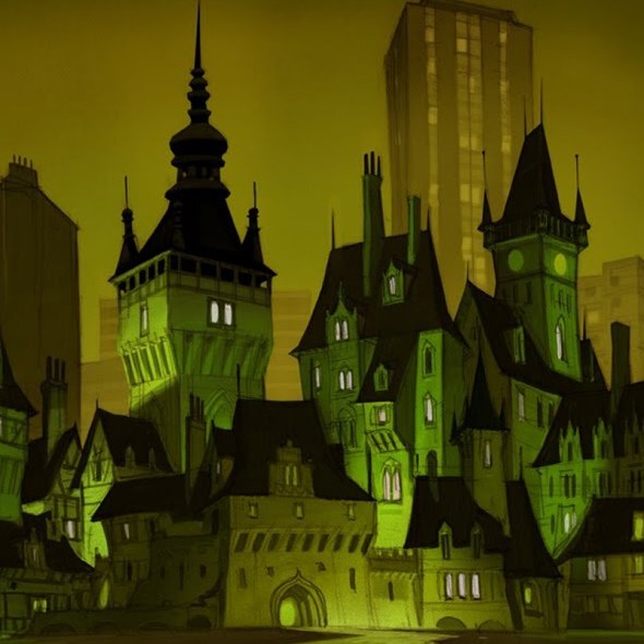 Concept art from "Hotel Transylvania," depicting Dracula's castle.