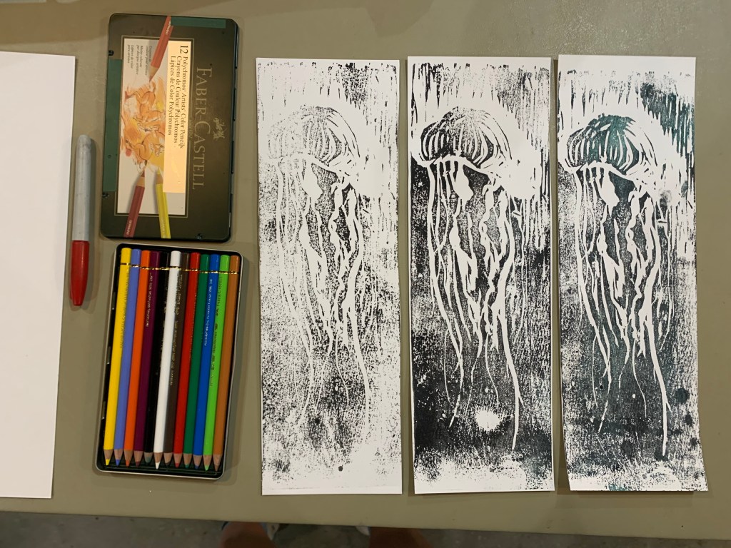 Finalized inked and labeled jellyfish prints