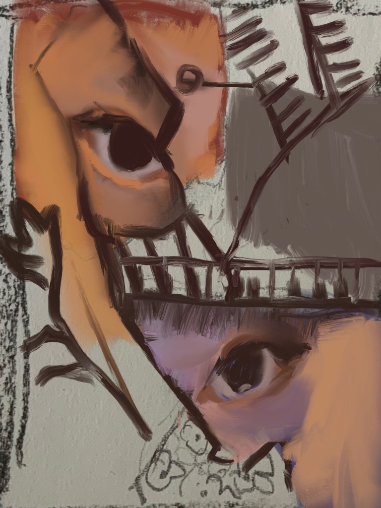 Half painted, half penciled sketch