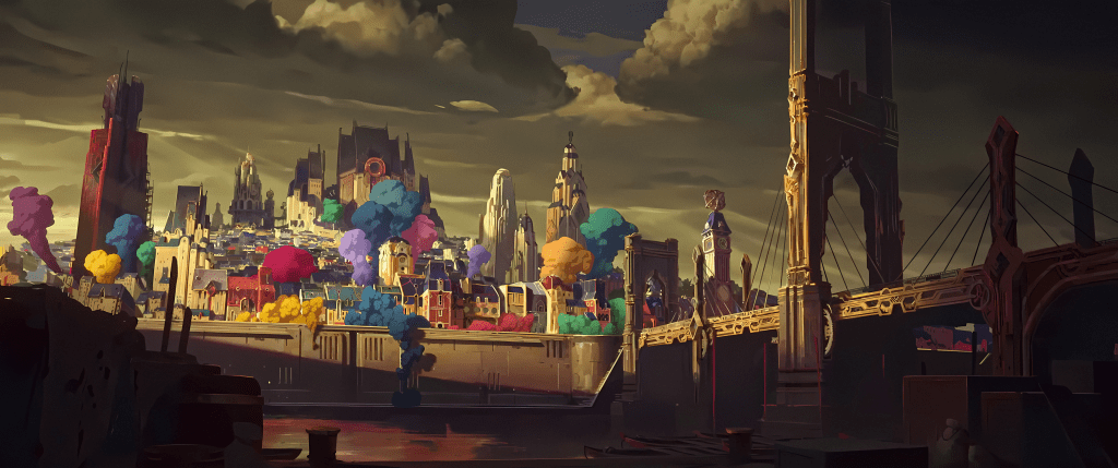 Piltover being attacked by colorful smoke