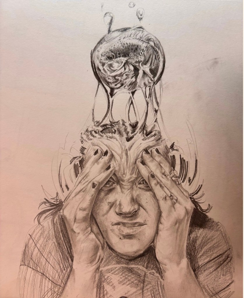 "Bait" by Ana Fiedler, traditional graphite drawing