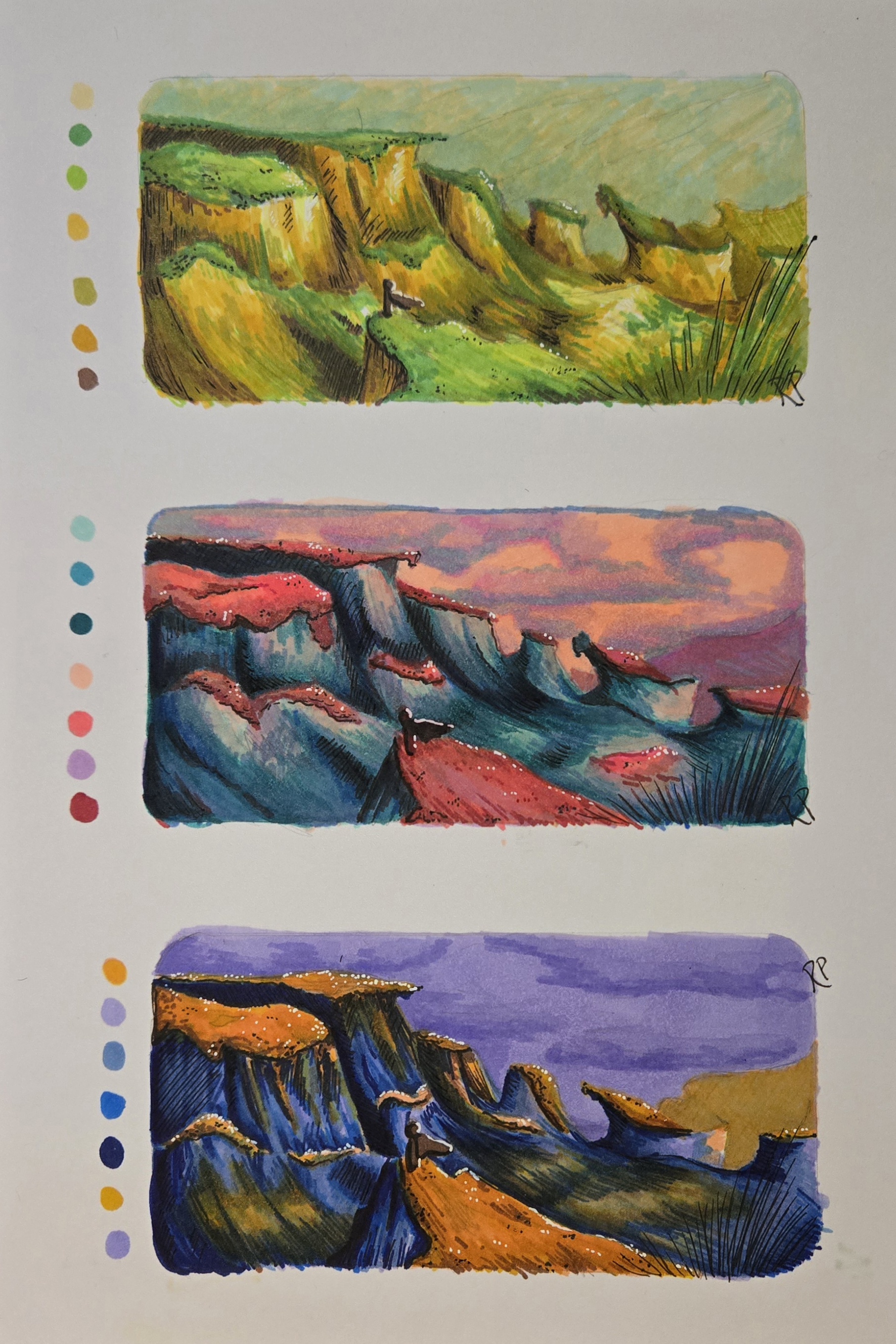 Plateau and Valley in Three Different Color Palettes