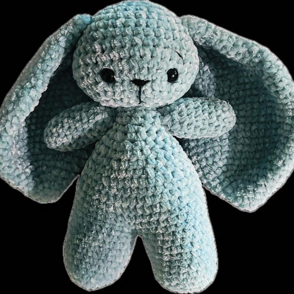Blue stuffed bunny I crocheted