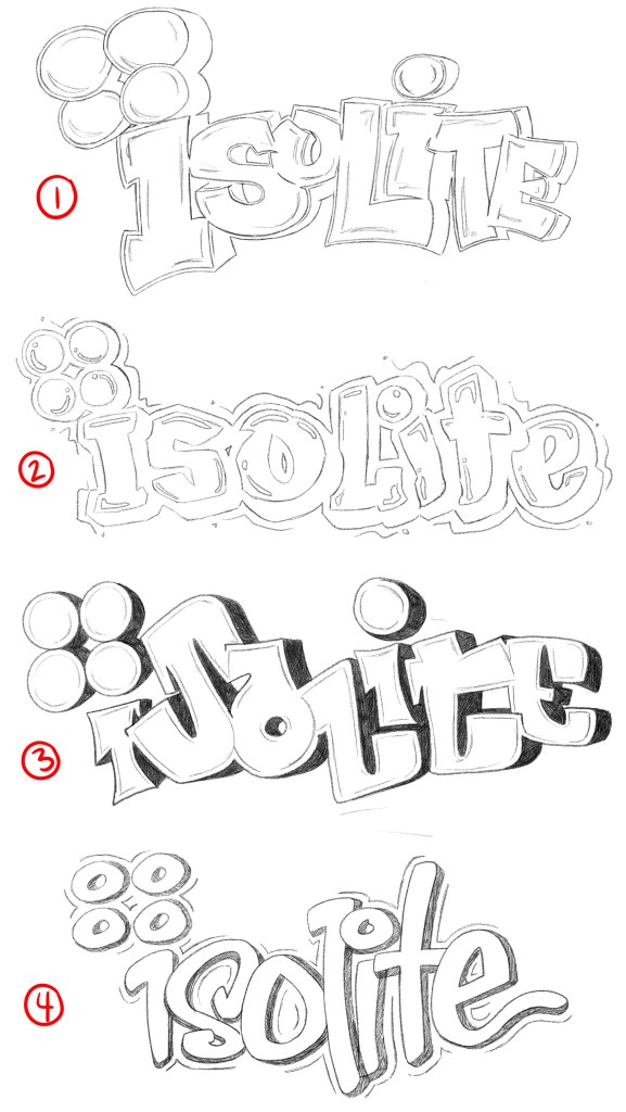 Sketches of graffiti type of the company's wordmark