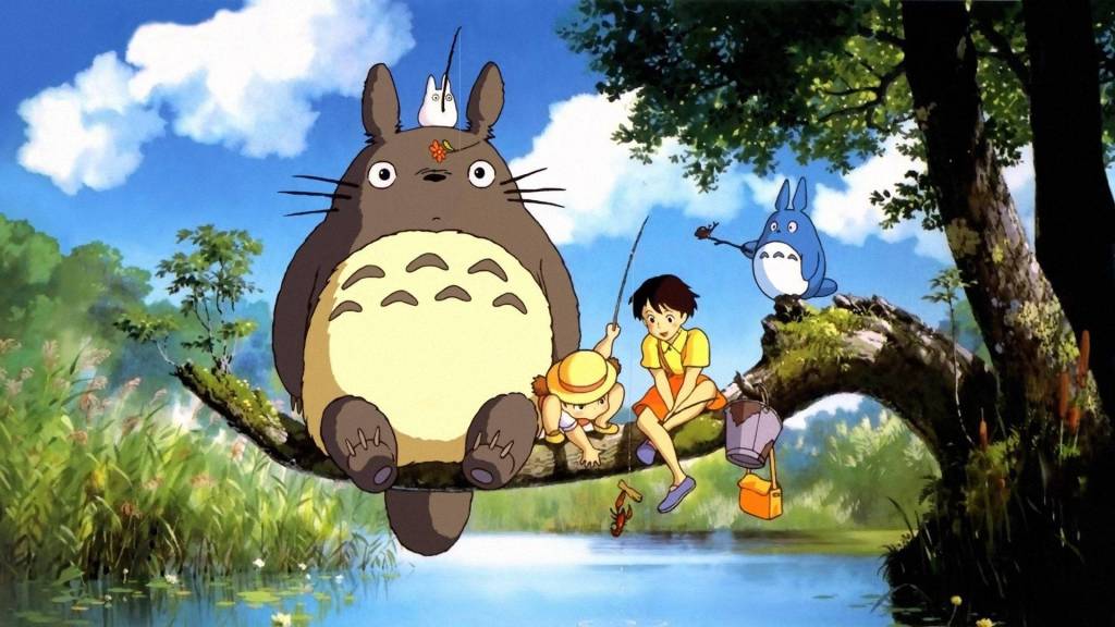 Scene from My Neighbor Totoro of the characters sitting on a branch.