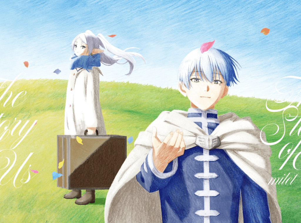 Frieren and Himmel standing in a field