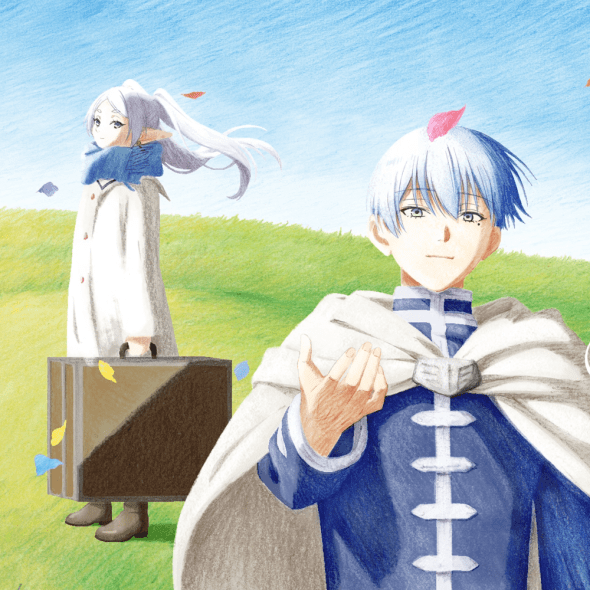 Frieren and Himmel standing in a field