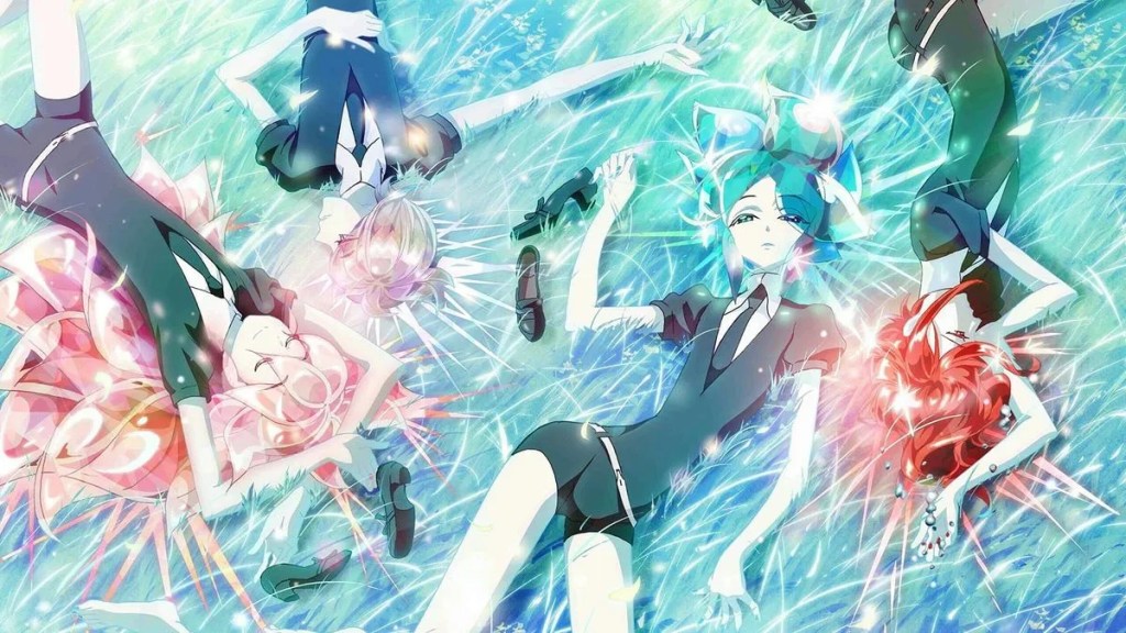Gems from Land of the Lustrous laying down together