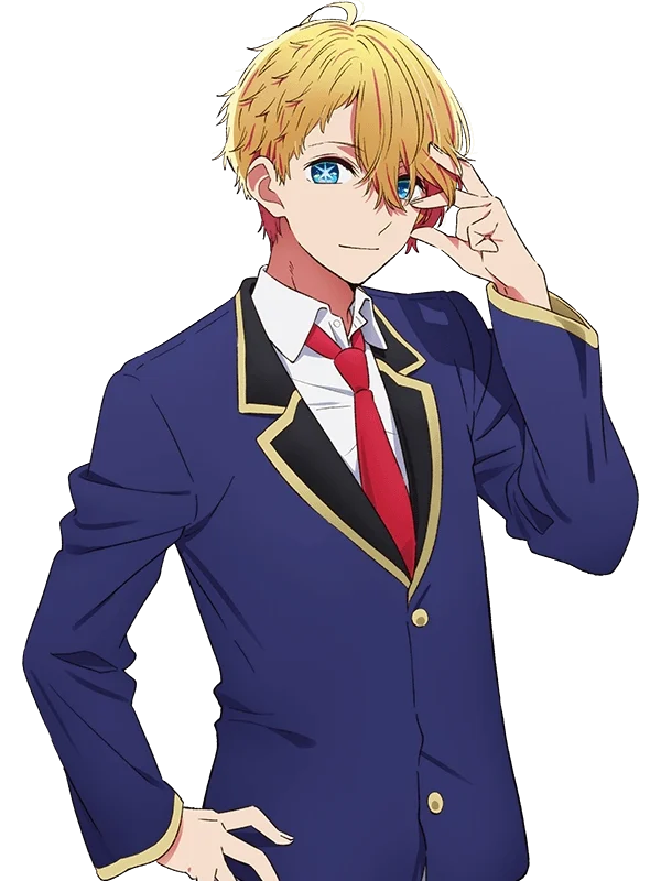 Hoshino Aqua from Oshi No Ko with his hand on his head and hand on his waist