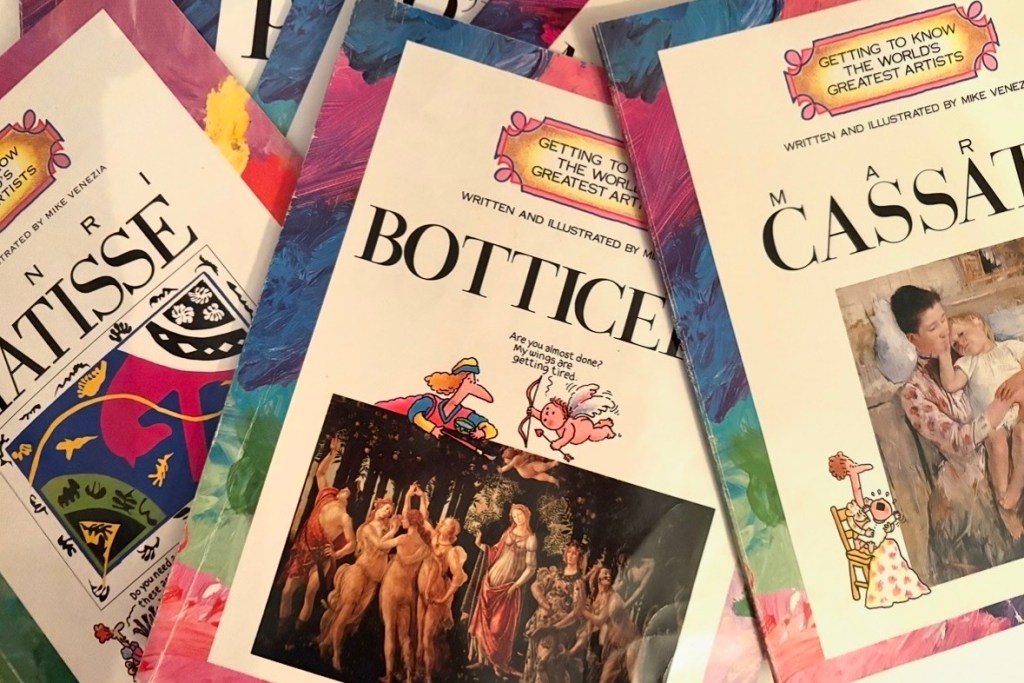 Picture of Mike Venezia's books.